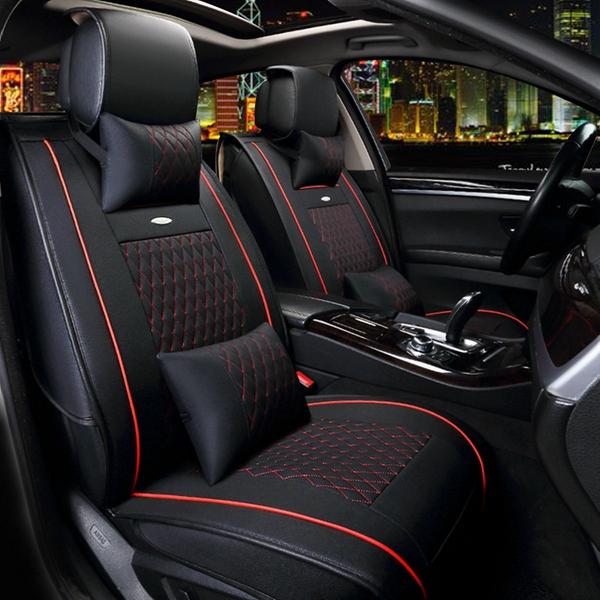 10pcs PU Leather Car Seat Cover 5 Seat Front and Rear Seat Cover Set Full Surround Needlework