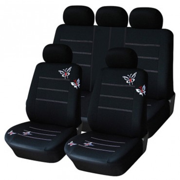 9Pcs Seasons Universal Car Seat Cover Black Embroidery Comfortable Breathable