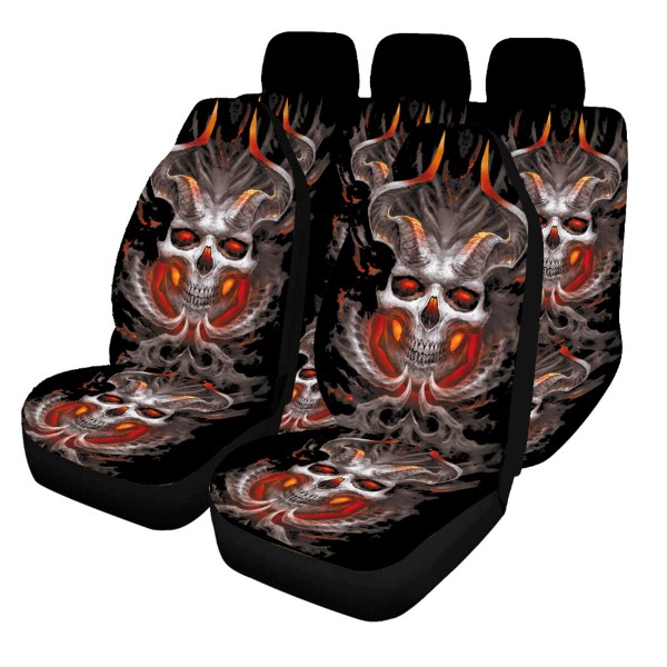 Universal Car Seat Cover Demon Skull Design Cushion Pad Protective Front Covers