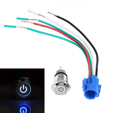 16mm 12V Car Blue LED Metal Push Button Toggle Switch Socket Plug For Car