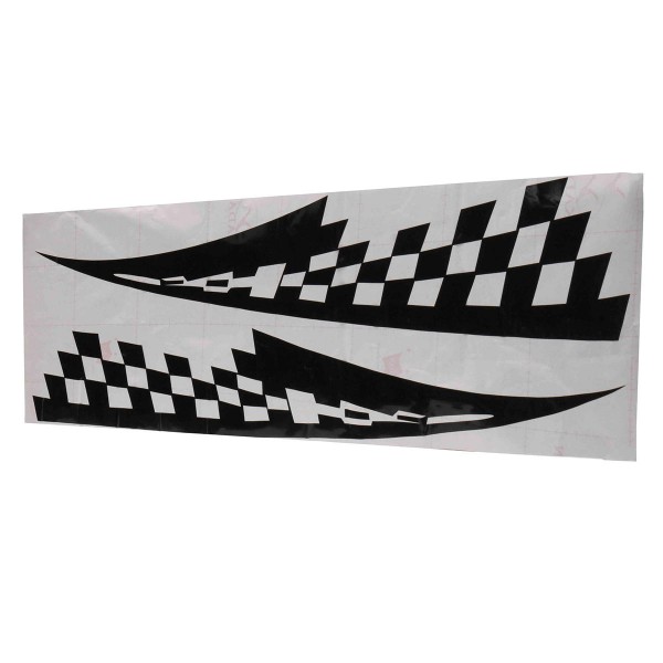 2Pcs Car Decal Vinyl Graphics Stickers Hood Decals Checkered Flags Stripe Black 17x77cm #CG169