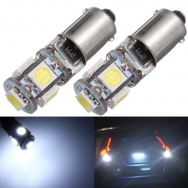 2PCS BAX9S H6W 5-SMD LED Side Marker Lights Tail Parking Interior Bulbs Canbus Error Free 12V 6000K White