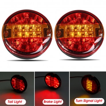 2Pcs 12V 24V Car Rear LED Tail Lights Brake Stop Turn Signal Lamps Round Hamburger For Lorry Truck Car Van Trailer