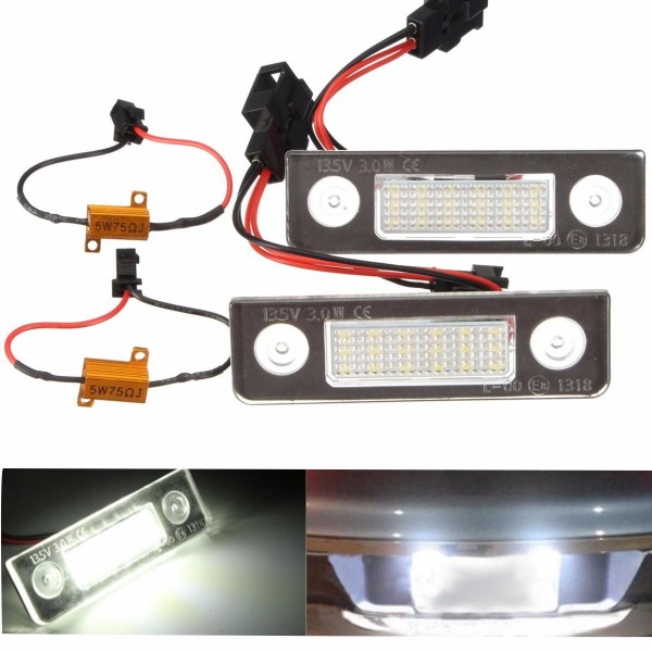 Pair White LED License Plate Light for Skoda Octavia 2008+ Roomster 5J 2006-2010