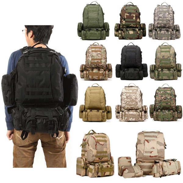 55L Military Tactical Army Backpack Rucksack Camping Hiking Trekking Bag