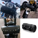 Motorcycle Front Fork Tool Saddlebags Pouch Luggage Black Leather For Harley