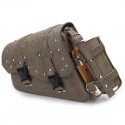 Motorcycle Studded Saddlebag pu leather Tool Panniers vintage Brown Bag W/ Fuel Oil Bottle Holder Motorbike