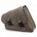 Motorcycle Studded Saddlebag pu leather Tool Panniers vintage Brown Bag W/ Fuel Oil Bottle Holder Motorbike