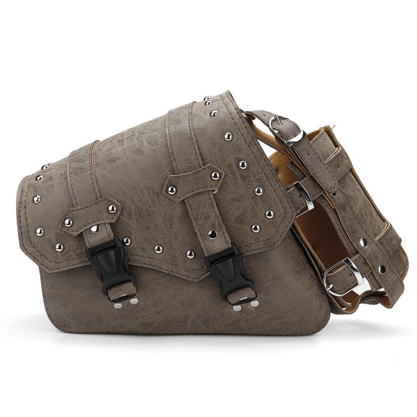 Motorcycle Studded Saddlebag pu leather Tool Panniers vintage Brown Bag W/ Fuel Oil Bottle Holder Motorbike