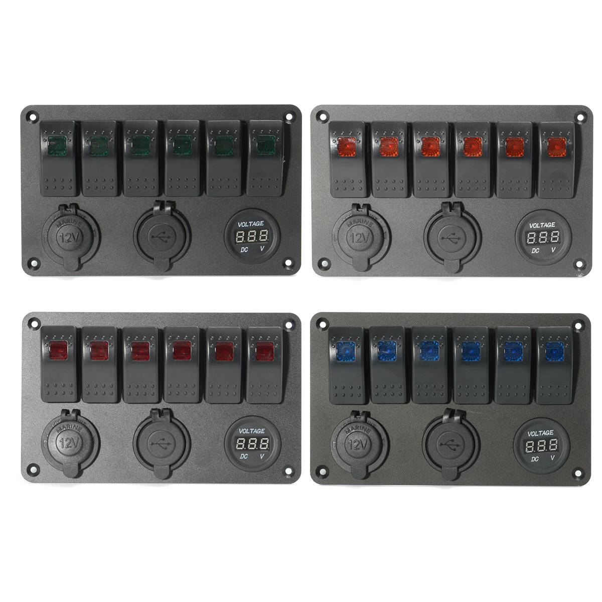 6-Gang-LED-Rocker-Switch-Panel-Volt-Meterr-Dual-Usb-Power-Charger-Marine-Boat-RV-1135166