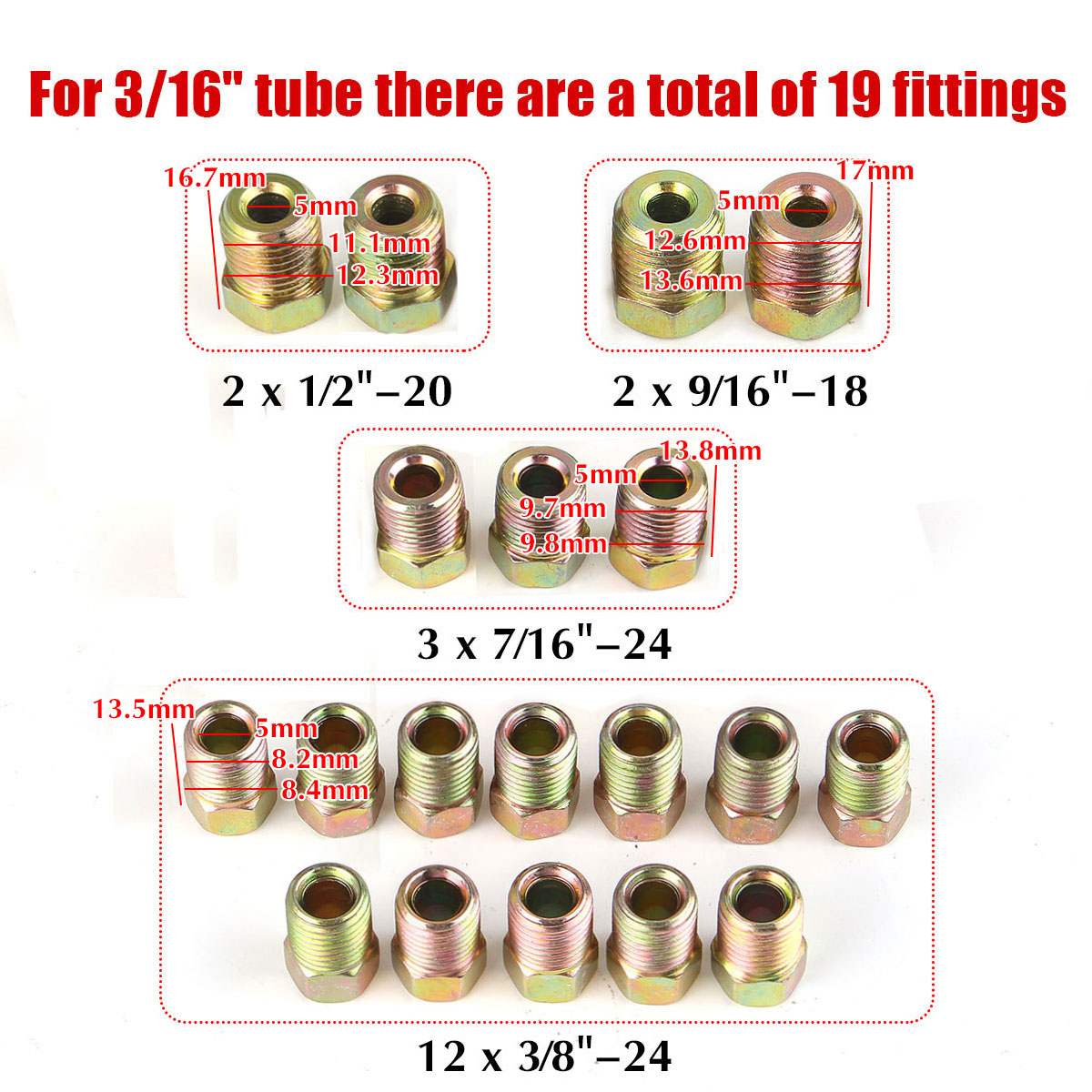 35PCS-Brake-Line-Tube-Fitting-Kit-Nuts-For-Inverted-Flares-316-and-14-Zinc-1701186