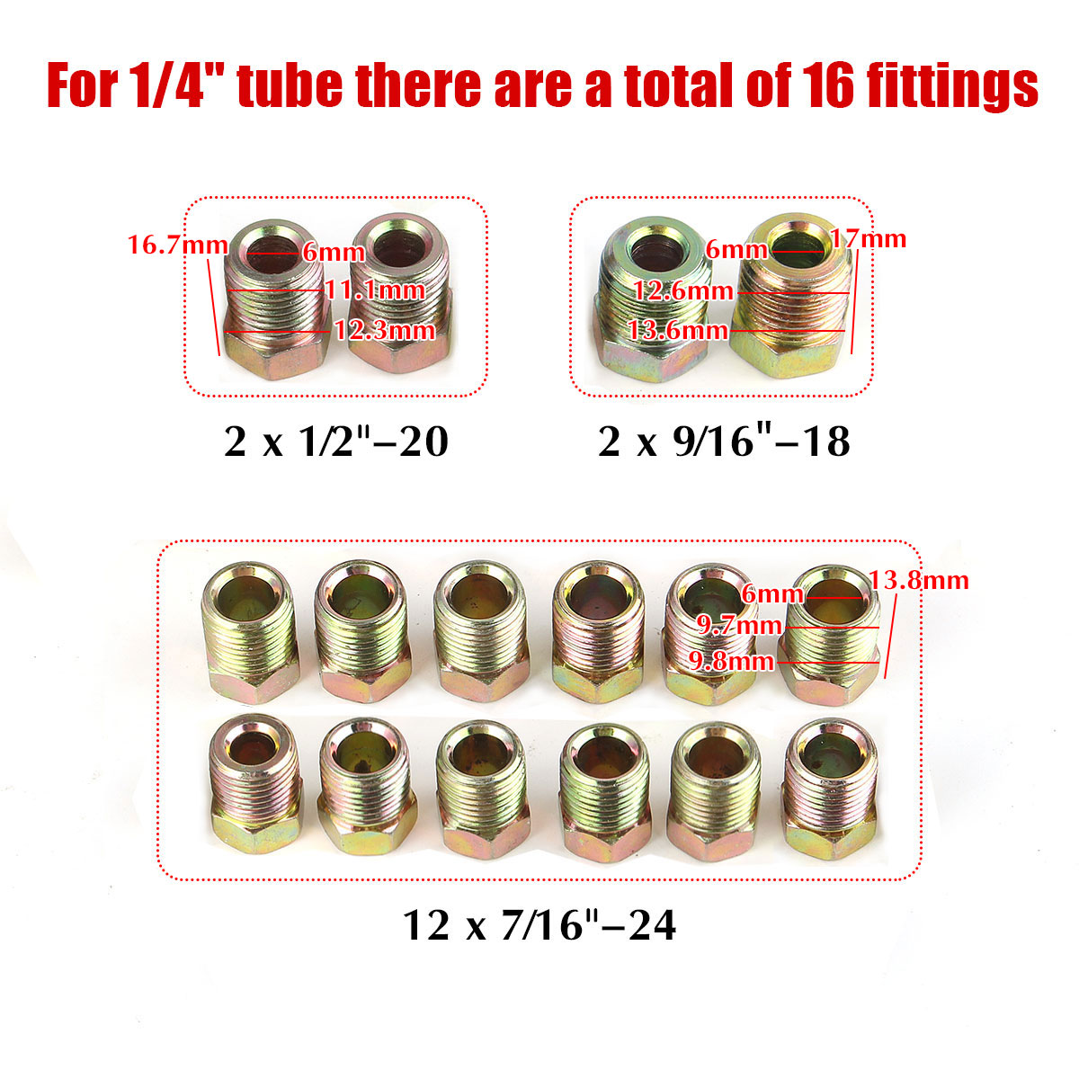35PCS-Brake-Line-Tube-Fitting-Kit-Nuts-For-Inverted-Flares-316-and-14-Zinc-1701186