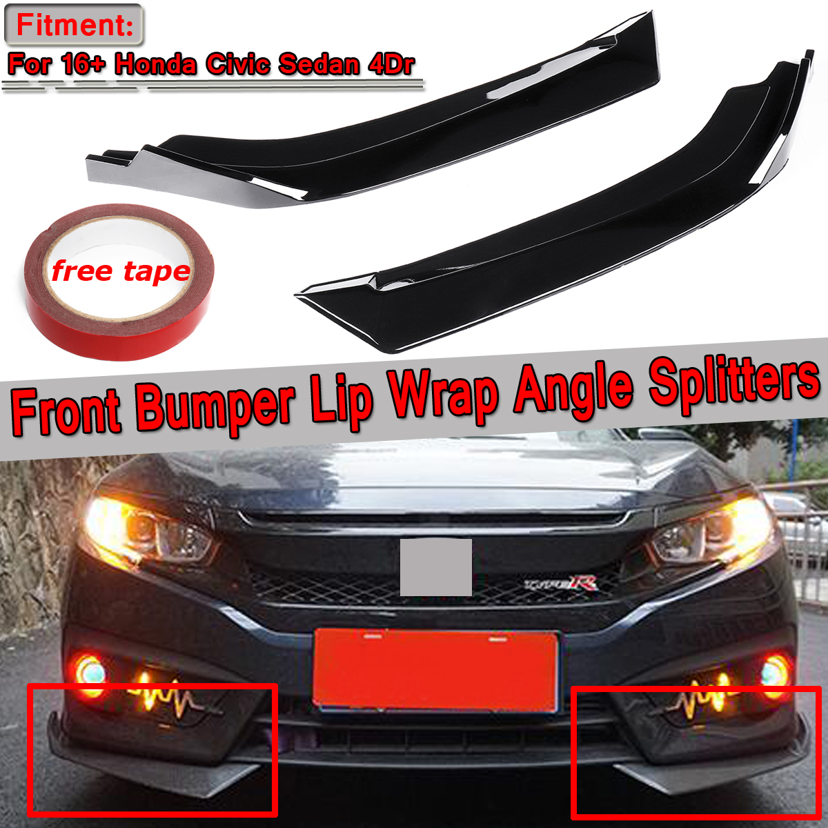 2-PCS-Front-Bumper-Lip-Wrap-Angle-Splitters-Spoiler-Wing-Canard-Diffuser-Glossy-Black-Anti-Scratch-F-1788255