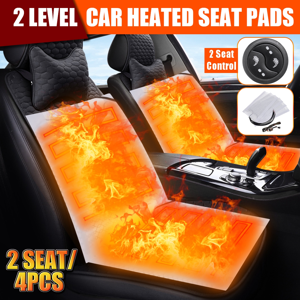 4pcs Universal Carbon Fiber Car Heated Seat Heater Pad Kit High Low Temp Switch