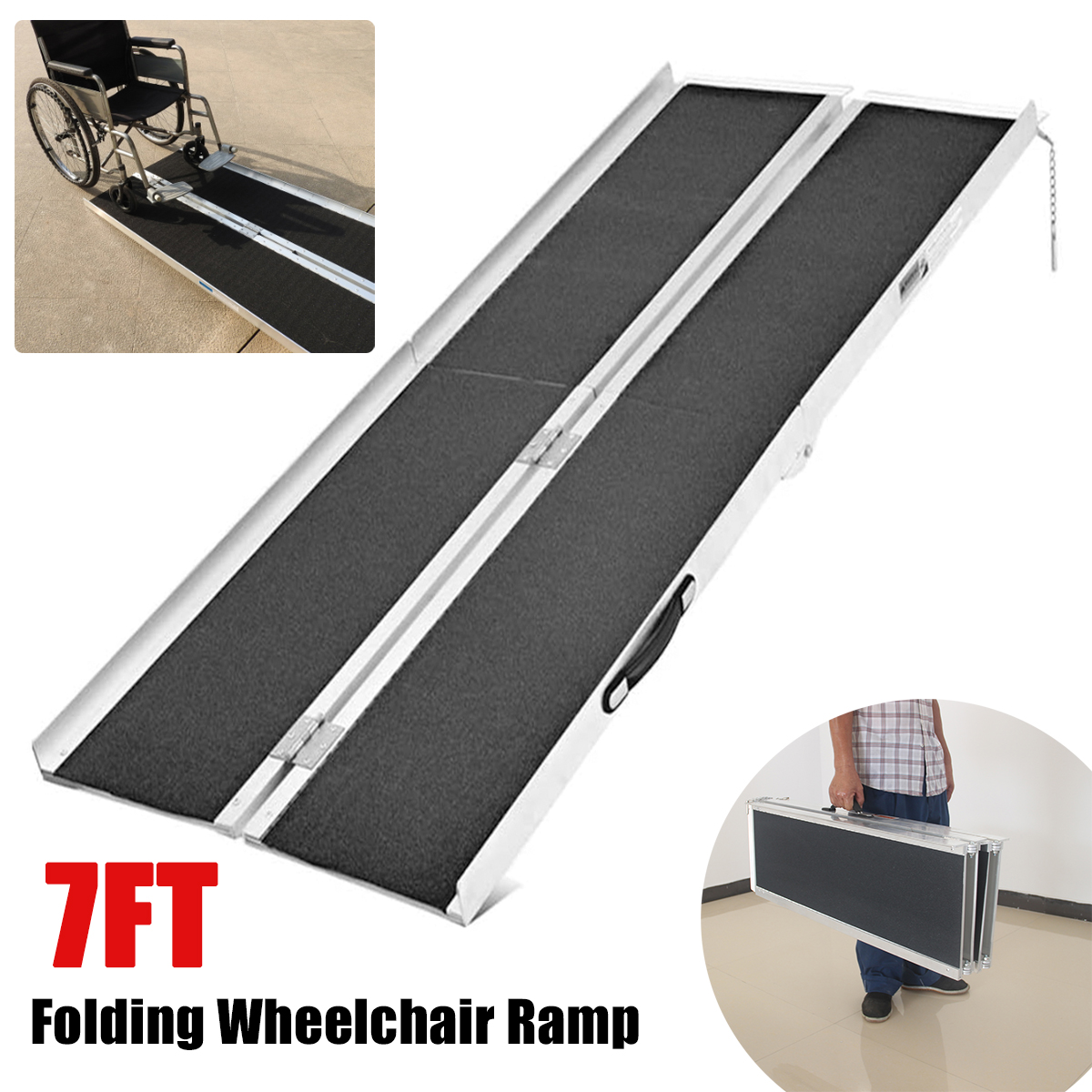 7FT Non-Skid Aluminum Portable Multifold Wheelchair Ramp 600 lb ...