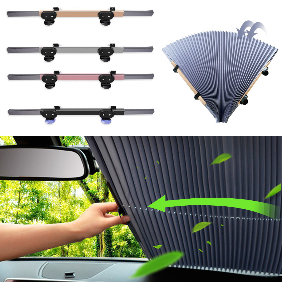 Folding Auto Windshield Block Cover Car Retractable Front Window Sun ...