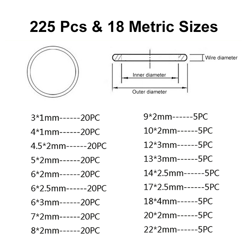 225PCS-Assorted-O-RING-SET-Black-Rubber-Seals-Sink-Tap-Washers-Plumbing-Air-Gas-1753299