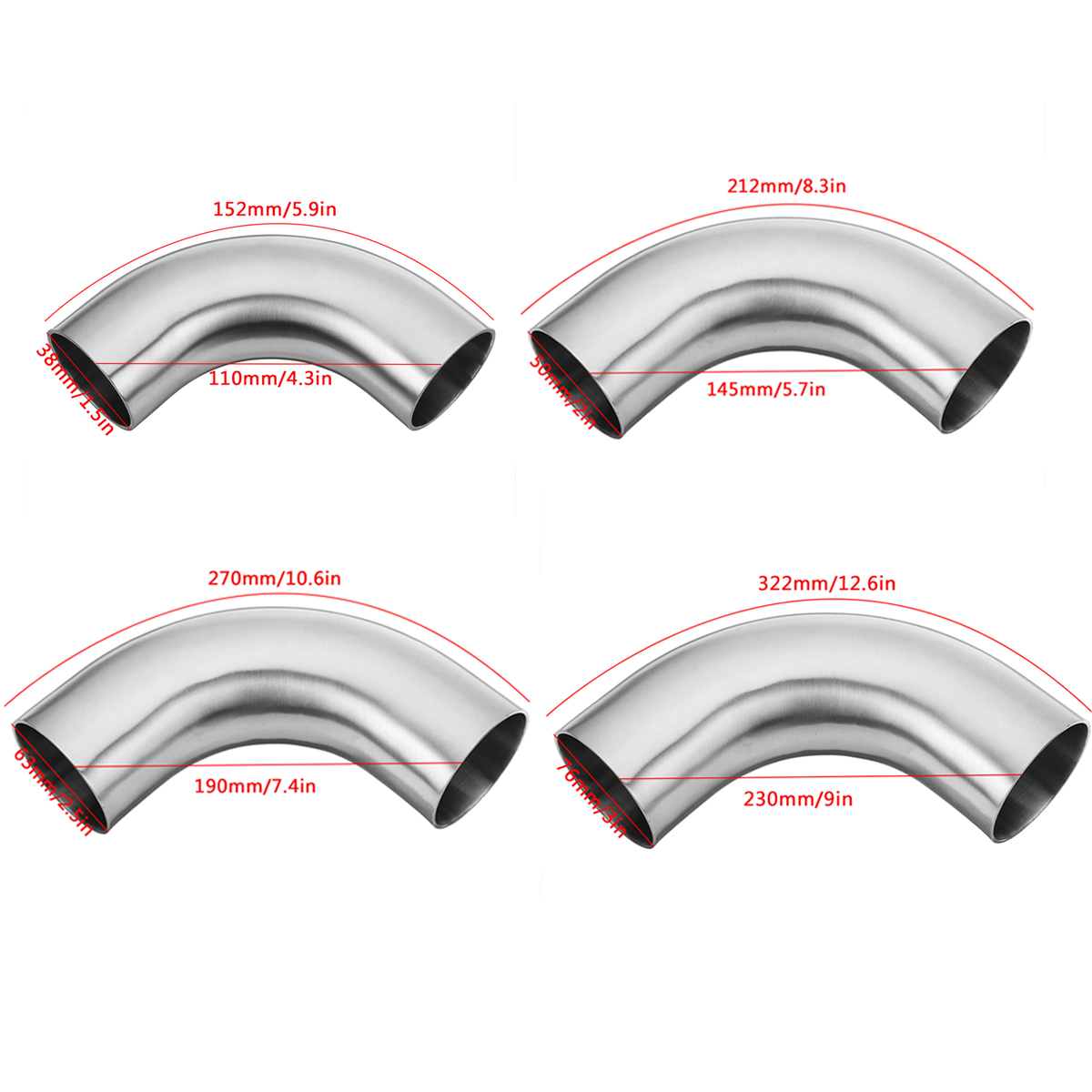 1.5inch 2inch 2.5inch 3inch OD 90 Degree Exhaust Pipe Bends Tube Elbows