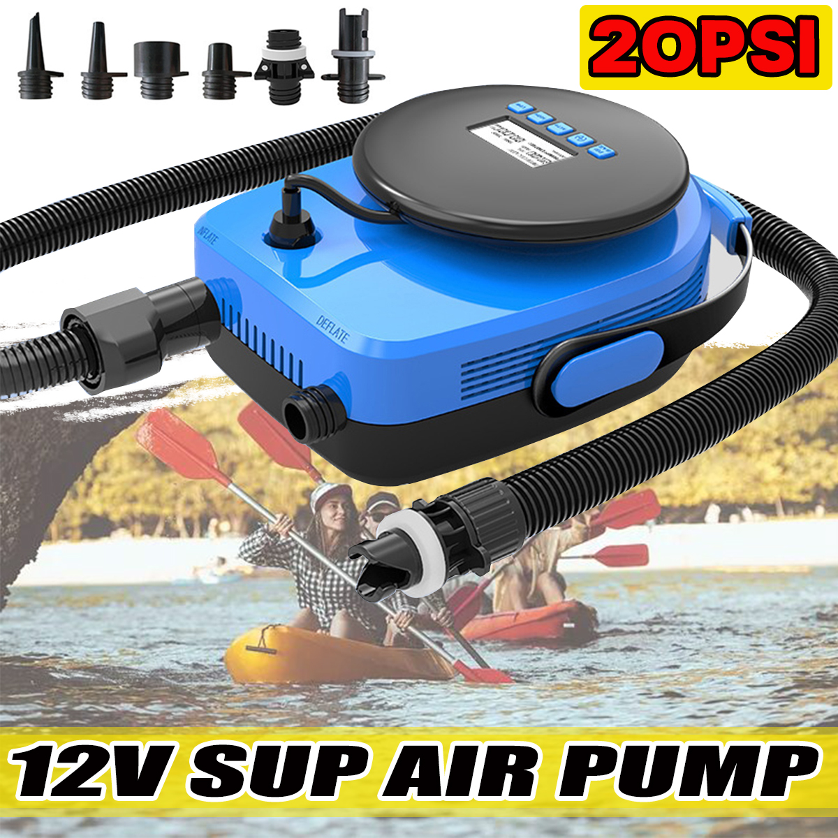 20PSI 12V Inflatable Electric Air Pump LCD Deflator Sup Boat Paddle ...