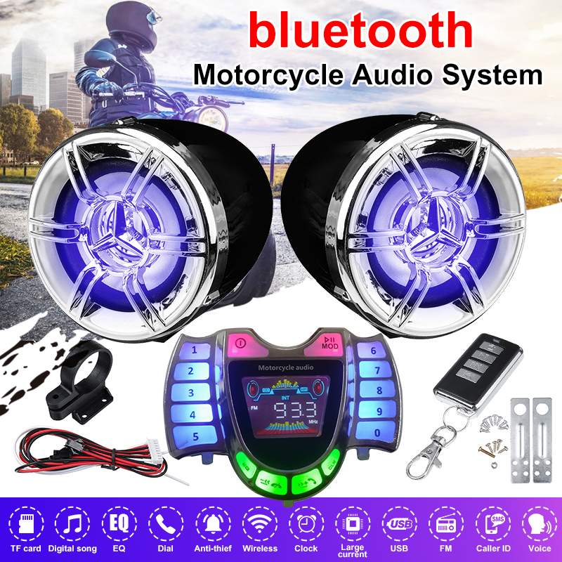 Waterproof Motorcycle LED bluetooth Handlebar Audio Alarm System LCD ...