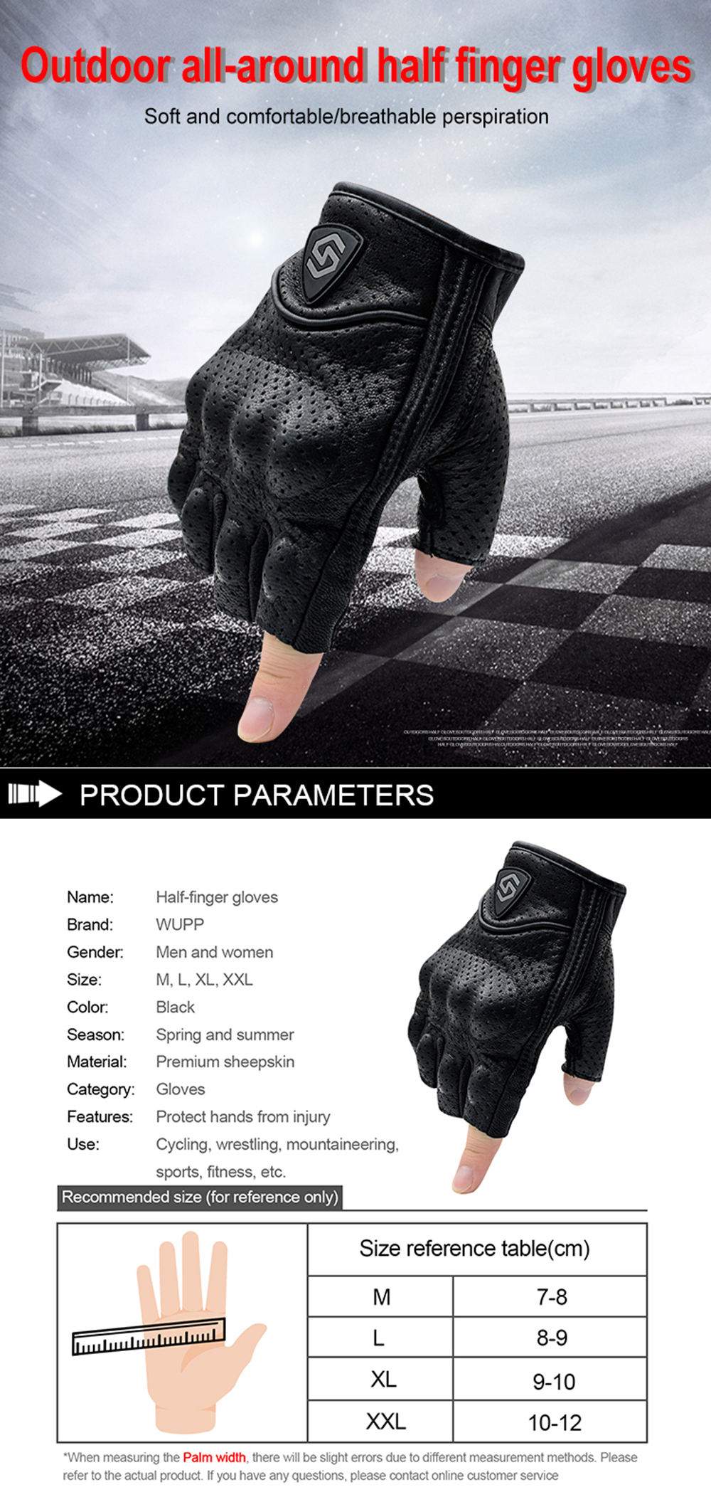 WUPP-Motorcycle-Riding-Half-Finger-Gloves-Breathable-Leather-Off-Road-Racing-Sport-Fingerless-With-H-1726790