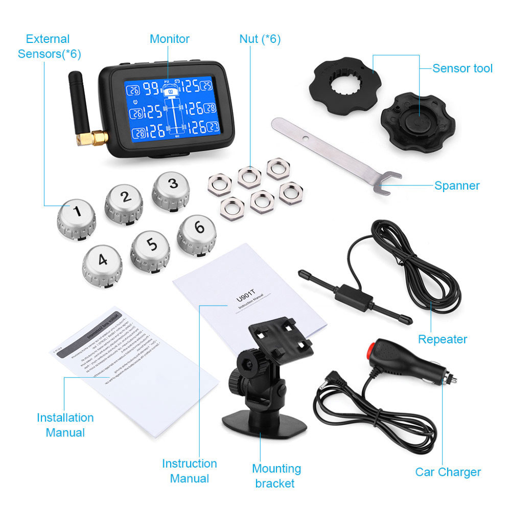 CAREUD-U901T-TPMS-Wireless-Tire-Pressure-Monitoring-System-with-6-External-Sensors-Replaceable-Batte-1715519