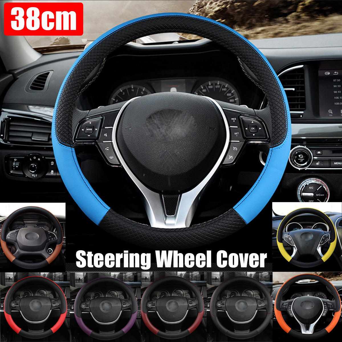 38CM-Universal-Anti-Slip-Breathable-Car-Steering-Wheel-Cover-PU-Leather-Vehicle-1796542