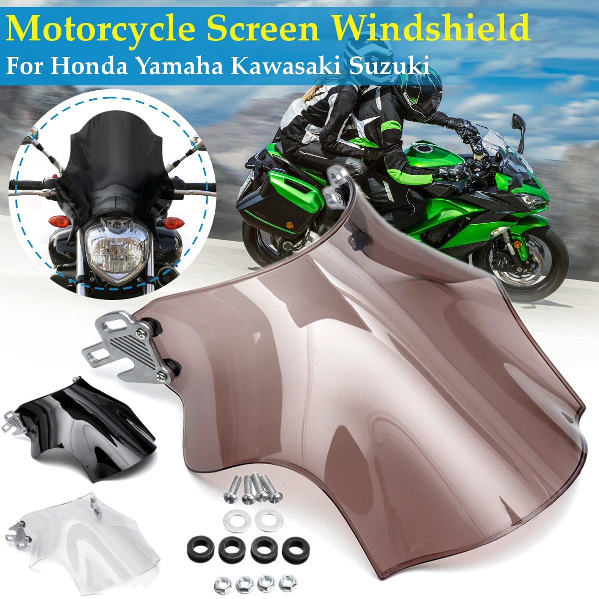 Front-Motorcycle-Windshield-Windscreen-Universal-For-Honda-Yamaha-Kawasaki-Suzuki-1622944